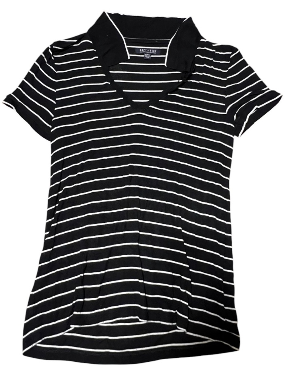American Eagle Outfitters Black and White Striped Polo Tee